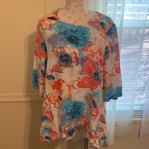 Grace Elements Blue & Orange Floral Blouse Size Med Like NEW All seasons Beauty